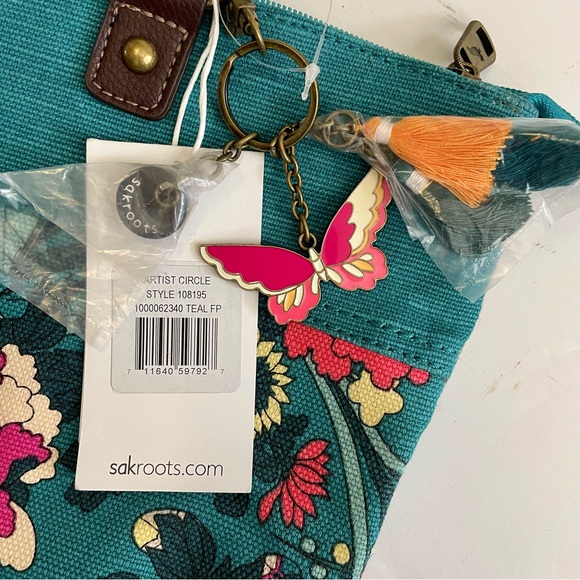 Sakroots Artist Circle Flower Power Teal Butterfly Joshua Davis Bag Tote - Picture 5 of 13